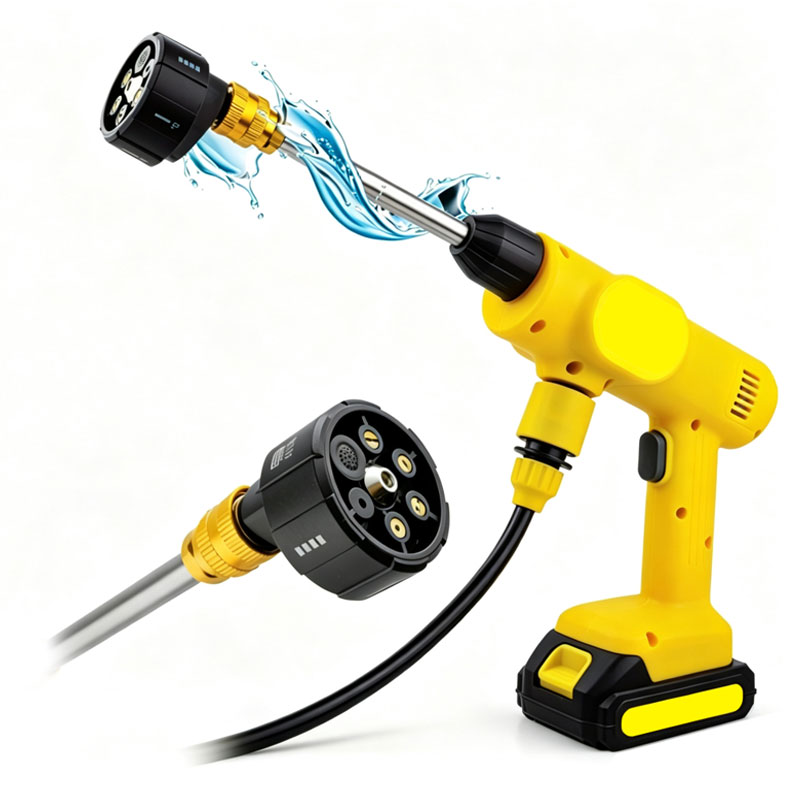 Cordless portable high pressure car wash gun with rechargeable battery and multi‑function spray nozzle